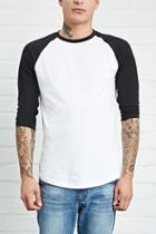 21 Men Men's  White & Black Cotton Baseball Tee