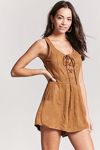 Forever21 Faux Suede Lace-up Romper