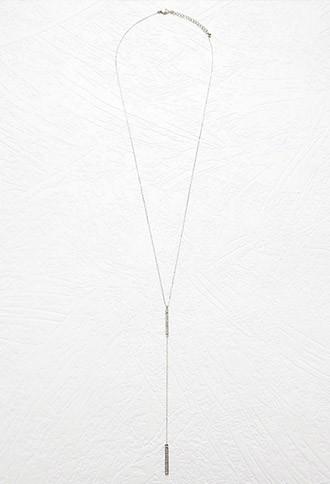 Forever21 Rhinestone Matchstick Lariat Necklace (silver/clear)