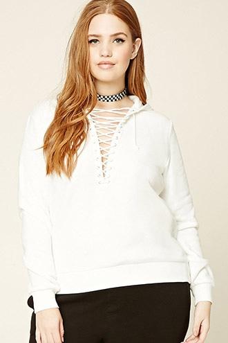 Forever21 Plus Size Lace-up Fleece Hoodie
