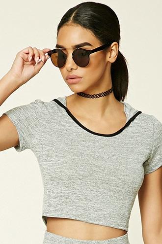Forever21 Women's  Marled Knit Hooded Crop Top