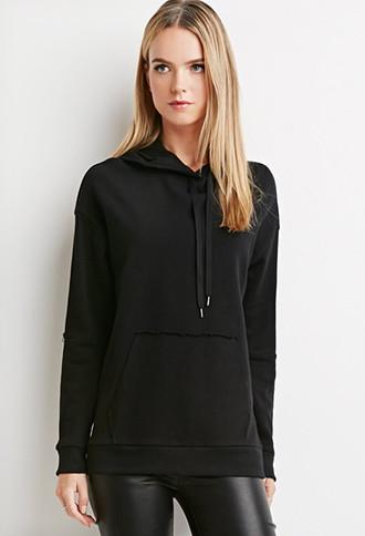 Love21 Frayed Drawstring Hoodie