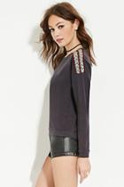 Forever21 Women's  Navy Sequins Embroidered Sweatshirt