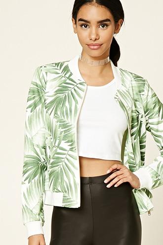 Forever21 Foliage Print Bomber Jacket