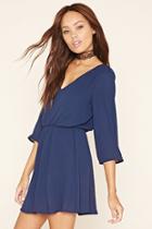 Forever21 Women's  Navy Chiffon Peasant Dress