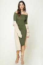 Forever21 Women's  Olive Off-the-shoulder Midi Dress