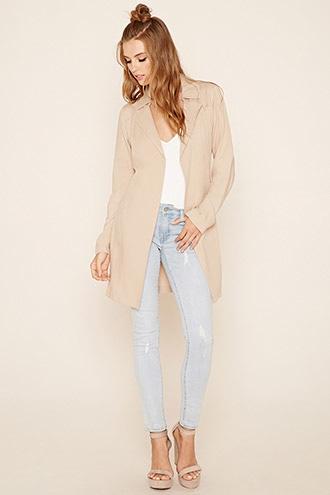 Forever21 Women's  Taupe Longline Belted Coat