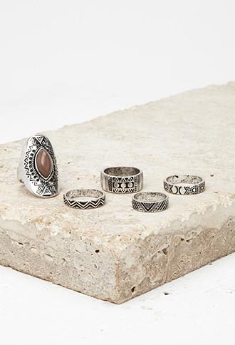 Forever21 Etched Faux Stone Ring Set