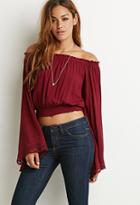Forever21 Women's  Lace-trimmed Off-the-shoulder Top (burgundy)