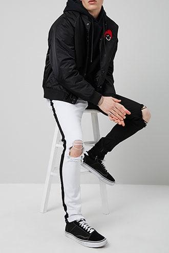 Forever21 Kdnk Distressed Ankle-zip Colorblock Jeans