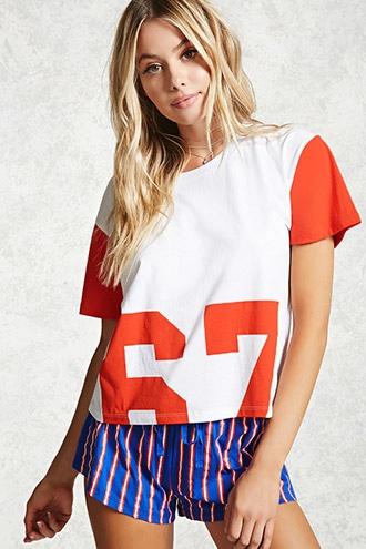 Forever21 Shirt & Stripe Shorts Pj Set