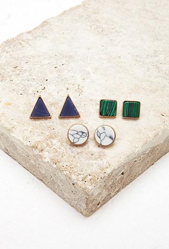 Forever21 Faux Stone Stud Set (white/green)