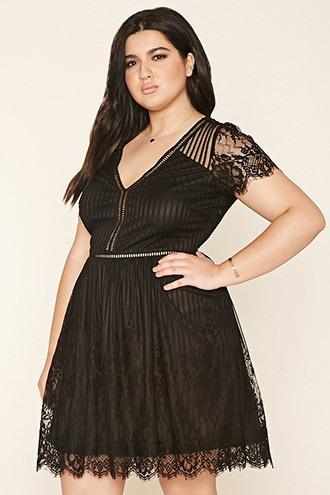 Forever21 Plus Women's  Black Plus Size Eyelash Lace Dress