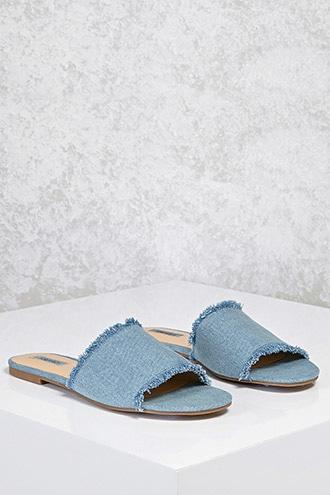 Forever21 Frayed Denim Slide Sandals
