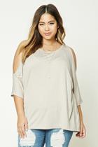 Forever21 Plus Women's  Tan Plus Size Open-shoulder Top