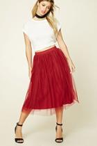 Forever21 Women's  Burgundy Pleated Tulle Skirt