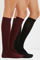 Forever21 Women's  Black & Burgundy Knee-high Sock Set