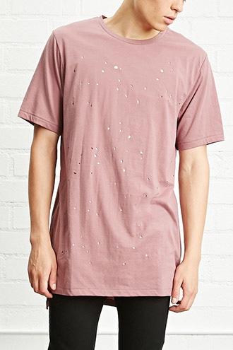 21 Men Men's  Mauve Distressed Longline Tee