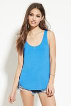 Forever21 Women's  Blue Curved-hem Tank