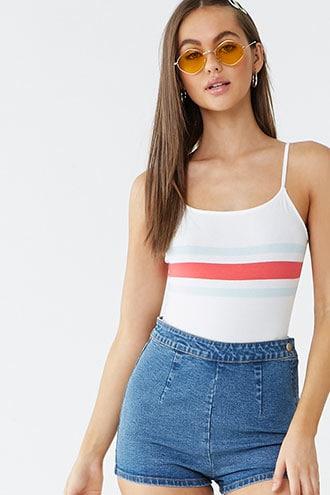 Forever21 Cheeky Striped-trim Cami Bodysuit