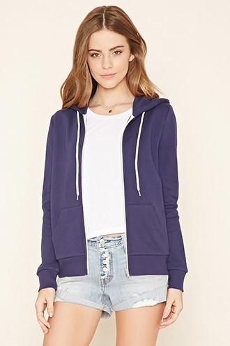 Forever21 Women's  Navy Classic Zip-up Hoodie