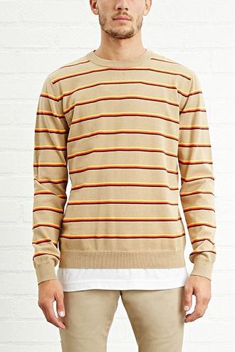 21 Men Men's  Striped Crew Sweater