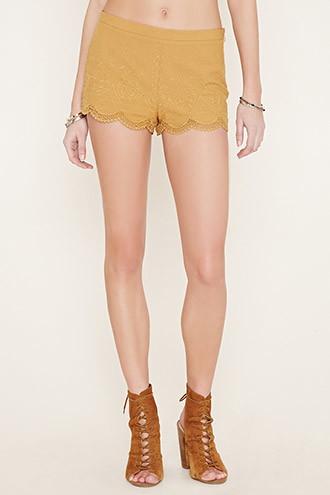 Forever21 Women's  Mustard Embroidered Crochet Shorts