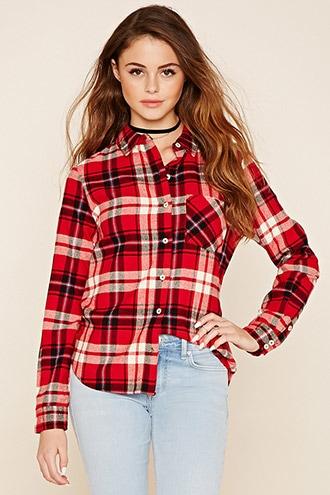 Forever21 Women's  Red & Black Buffalo Plaid Flannel Shirt