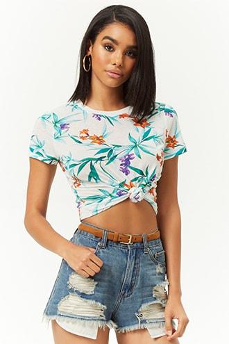 Forever21 Tropical Slub Knit Tee