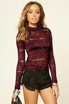 Forever21 Women's  Floral Embroidered Mesh Top