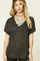 Forever21 Women's  Black Slub Knit Tee