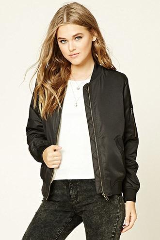 Forever21 Women's  Black Faux Fur-lined Bomber Jacket
