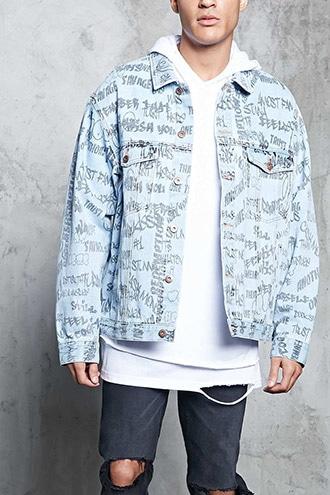Forever21 Graffiti Denim Jacket