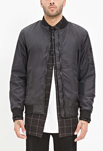 21 Men Men's  Zipped-sleeve Bomber Jacket (black)