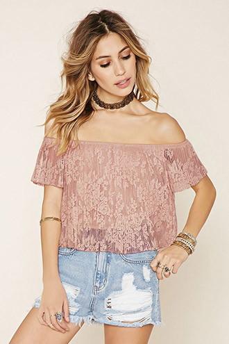 Forever21 Women's  Mesh Off-the-shoulder Top