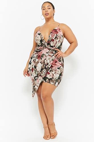 Forever21 Plus Size Floral Twist-front Tulip Dress
