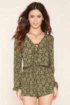 Forever21 Women's  Abstract Floral Lace-up Romper
