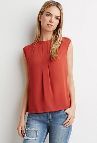 Love21 Women's  Pleated Crepe Blouse (rust)