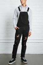 21 Men Men's  Black Distressed Denim Overalls
