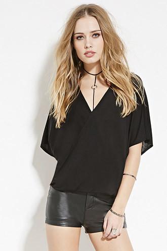 Forever21 Women's  Black Surplice Top