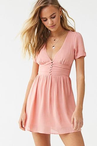 Forever21 Shirred Button-loop Mini Dress