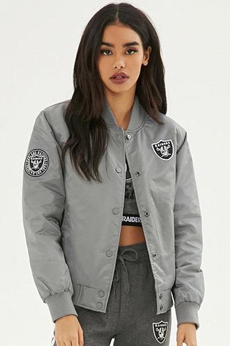 Forever21 Women's  Grey & Black Nfl Raiders Bomber Jacket