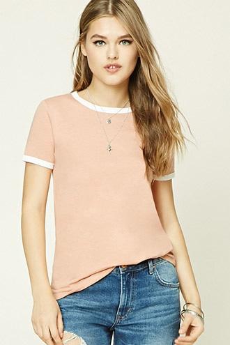 Forever21 Women's  Blush & Ivory Classic Ringer Tee