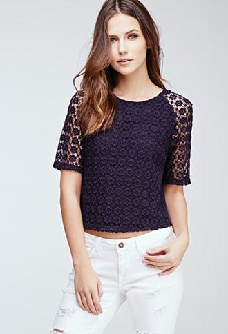 Forever21 Boxy Floral-crochet Top