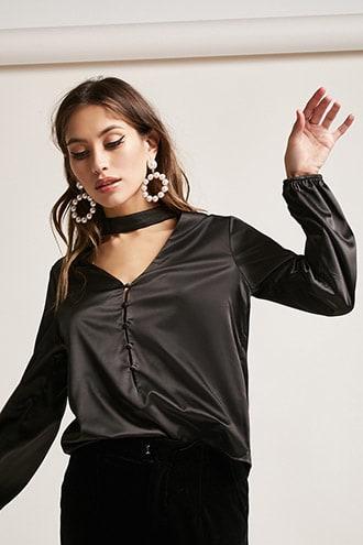 Forever21 Cutout Satin Button-down Top