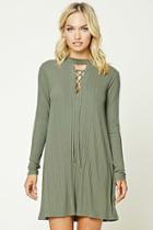 Forever21 Women's  Olive Lace-up Swing Dress