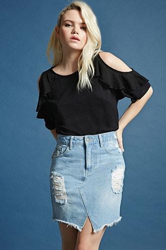 Forever21 Asymmetrical-hem Denim Skirt