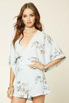 Forever21 Women's  Light Blue Selfie Leslie Floral Romper