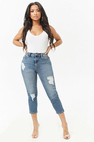 Forever21 Distressed High-rise Capri Jeans