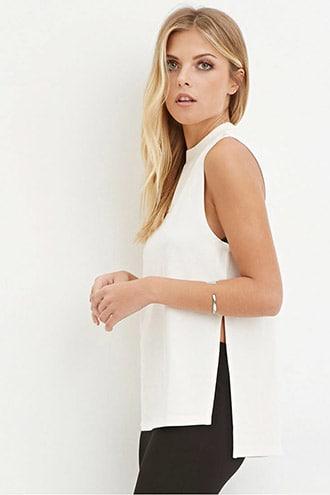 Forever21 Contemporary Mock Neck High-slit Top